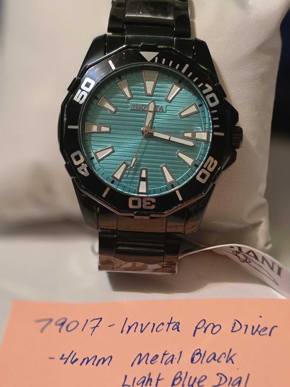 Invicta Pro Diver Watch (Model 79017) — 46mm Metal Black, Light Blue Dial, Brand
